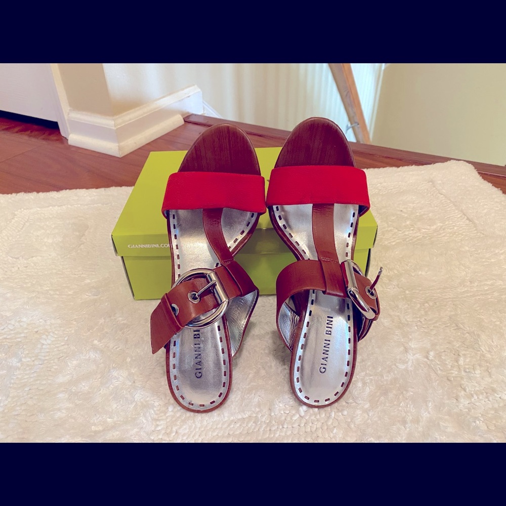 Gianni Bini, heels, orange block with brown leather, size 9